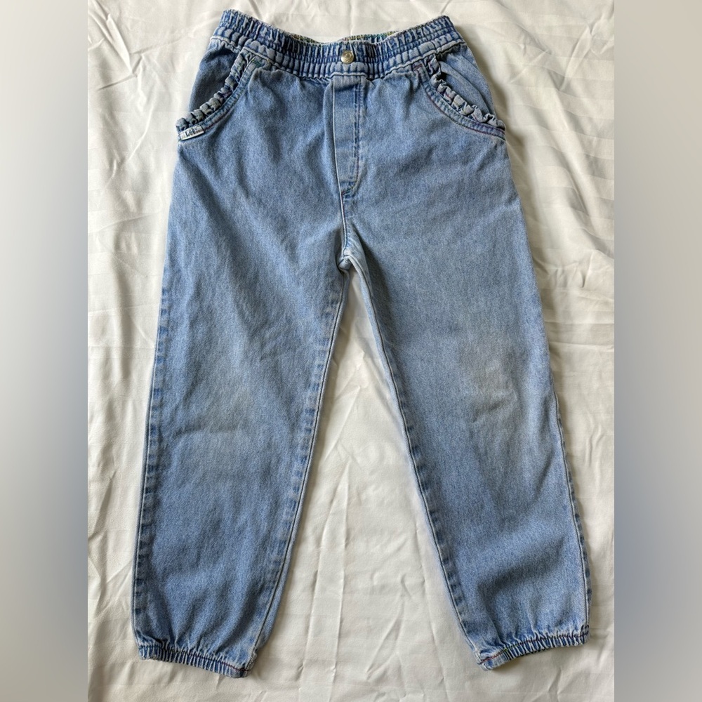 Vintage 90s Lee Jeans Made in USA Girls Size 6X Reg Rainbow Stitching